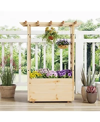Raised Garden Bed Wooden Elevated Planter Box with Hanging Roof
