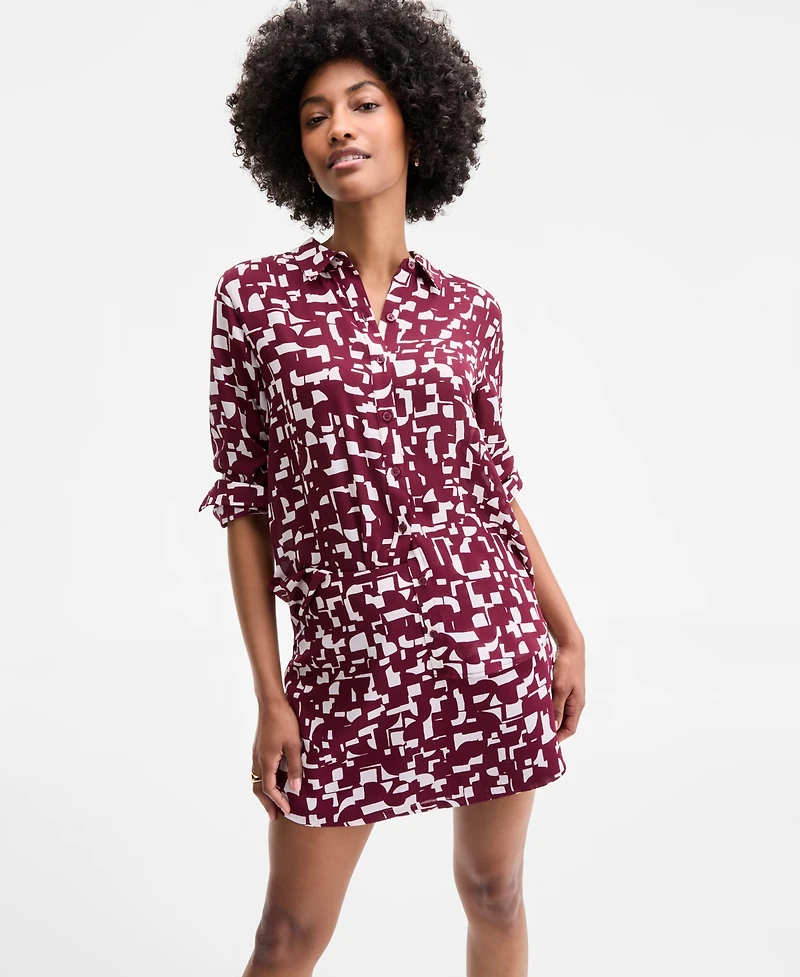 On 34th Women's Printed Silky Button-Front Shirt, Exclusively at Macy's
