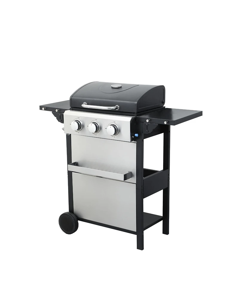 3 Burner Propane Gas Grill with Foldable Side Table and Warming Rack