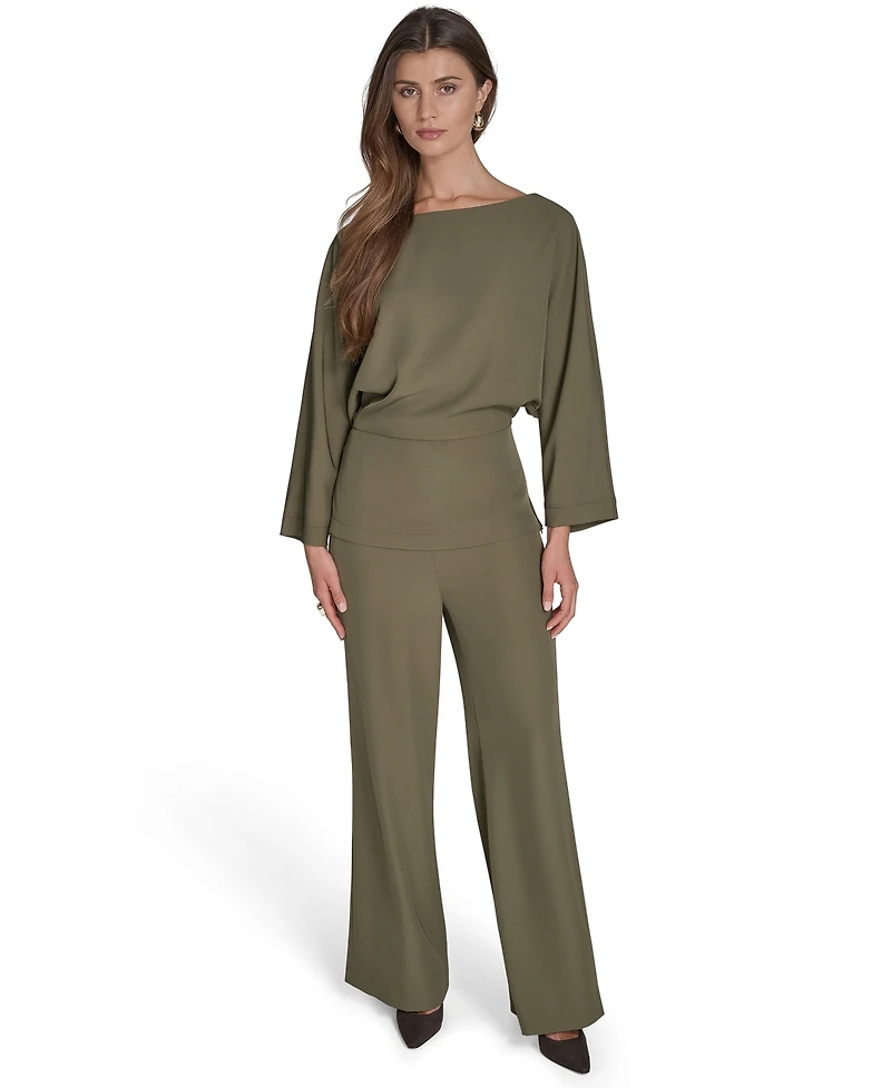 Halston Women's Peplum 3/4-Sleeve Boat-Neck Top