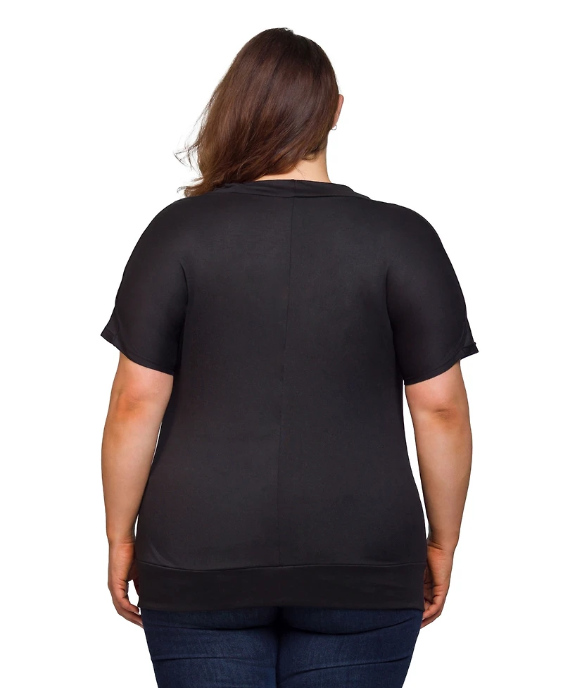 24seven Comfort Apparel Plus Cowl Neck Short Sleeve Top