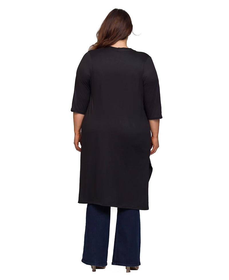 24seven Comfort Apparel Plus Knee Length Duster Cardigan Sweater