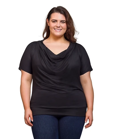 24seven Comfort Apparel Plus Cowl Neck Short Sleeve Top