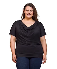 24seven Comfort Apparel Plus Cowl Neck Short Sleeve Top