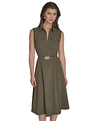 Halston Women's Commuter Belted Sleeveless Dress