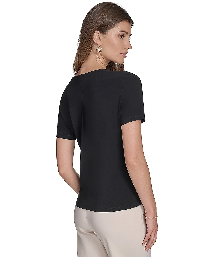 Halston Women's Jersey Zipper-Shoulder Short-Sleeve Top