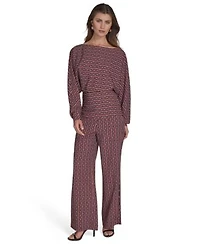 Halston Womens Printed Commuter Dolman Sleeve Top Commuter Printed Wide Leg Pants