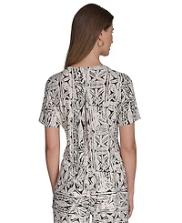 Halston Women's Printed Zipper-Shoulder Crewneck Top