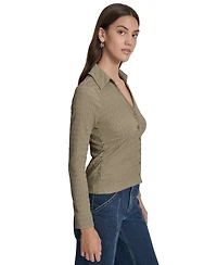 Dkny Jeans Women's Textured Collared Button-Front Top