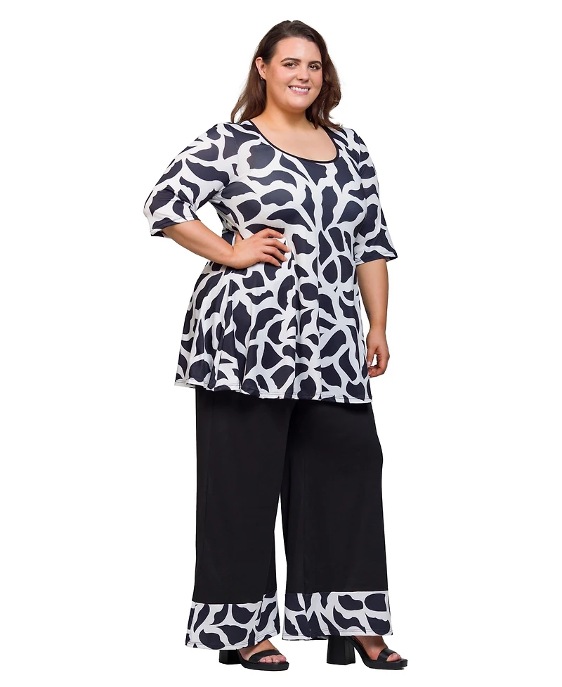 24seven Comfort Apparel Plus Printed 2-Piece Top and Pants Set