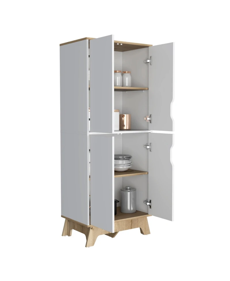 Depot E-shop Dahoon Double Kitchen Pantry Double Kitchen Pantry, Double Door Cabinet, Four Shelves, Light Oak / White