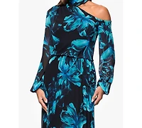 Xscape Petites Mock-Neck Cutout Long-Sleeve Long Sheath Dress