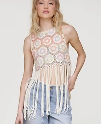 Avec Les Filles Women's Crochet Fringe-Hem Crop Top