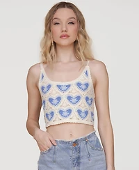 Avec Les Filles Women's Cropped Crotchet Heart Top
