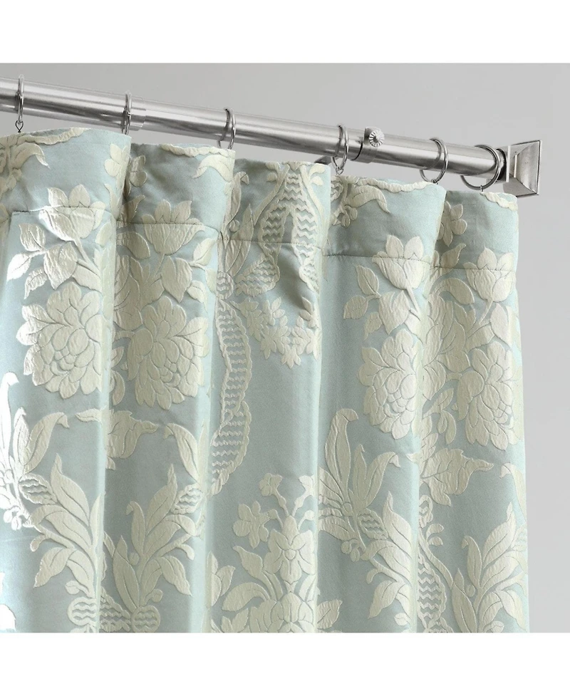 Half Price Drapes Magdelena Blue & Steel Damask Faux Silk Jacquard Room Darkening Curtain