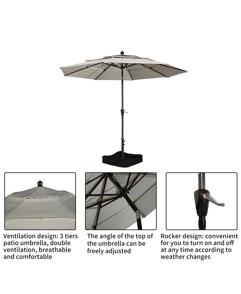 10 Ft Patio Umbrella 3-Tier Outdoor Table Large Pool For Deck, Pool, Garden, Patio-Red