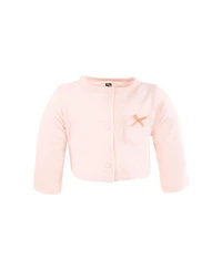 Hudson Baby Girls Cotton Dress And Cardigan Set, Peach Love Flowers