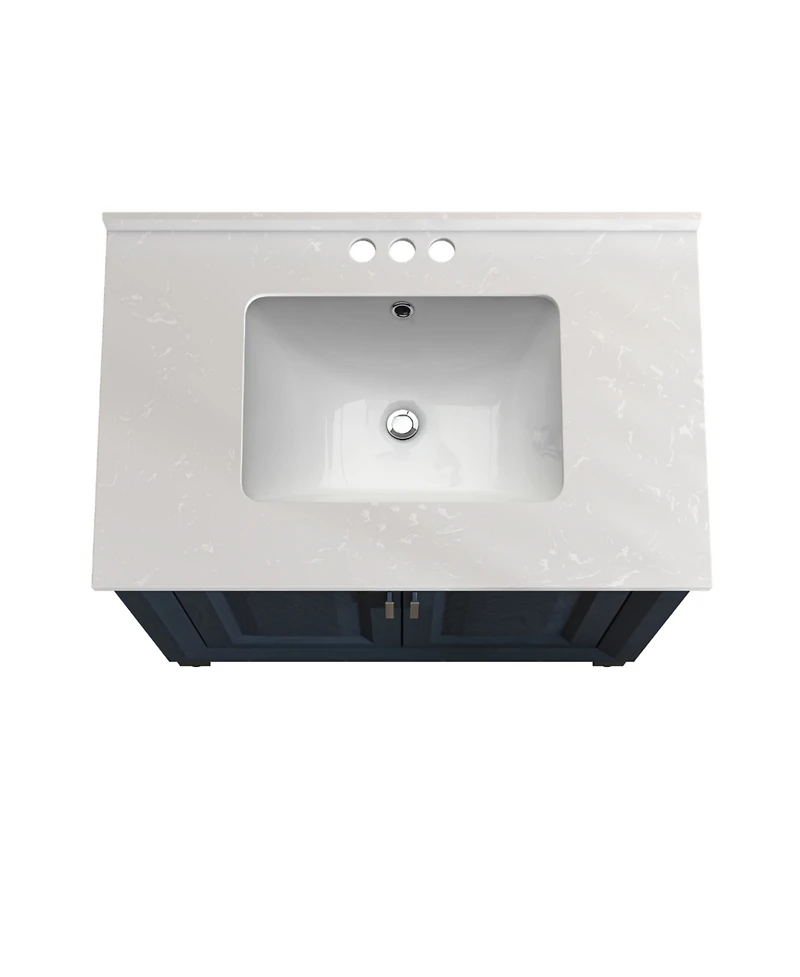 30" Bathroom Vanity with Marbel Undermount Sink and Glass Shelves Storage Cabinet