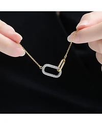 Sterling Silver with Clear Cubic Zirconia Interlocking Links Necklace White Gold Plated or 14K