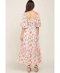 Pinkblush Maternity White Floral Puff Sleeve Maxi Dress