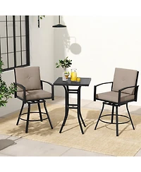 3 Pieces Patio Swivel Bar Set with Soft Cushions and Umbrella Hole