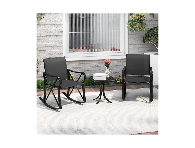 3 Piece Patio Rocking Set with Smooth Motion Outdoor Rocker Chair Bistro