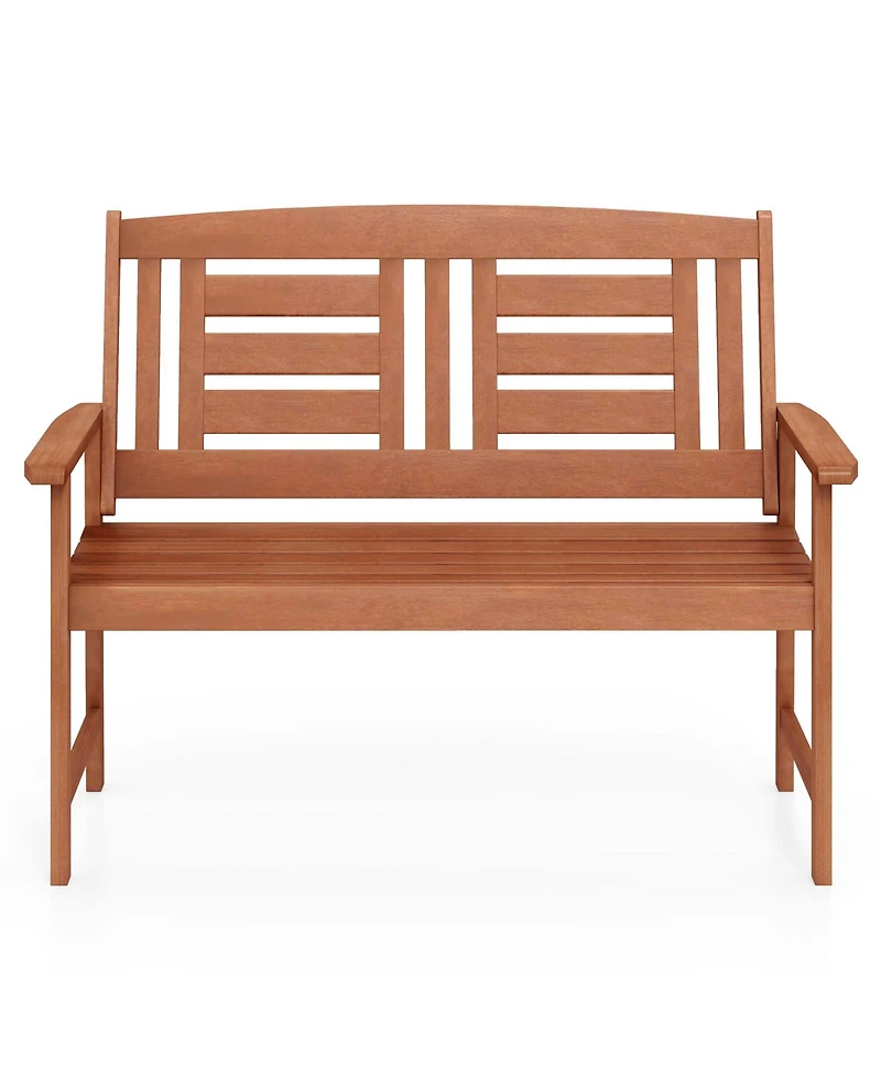 Outdoor Loveseat Hardwood 2-Seat Bench with Inclined Backrest and Slatted Seat