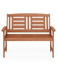 Outdoor Loveseat Hardwood 2-Seat Bench with Inclined Backrest and Slatted Seat