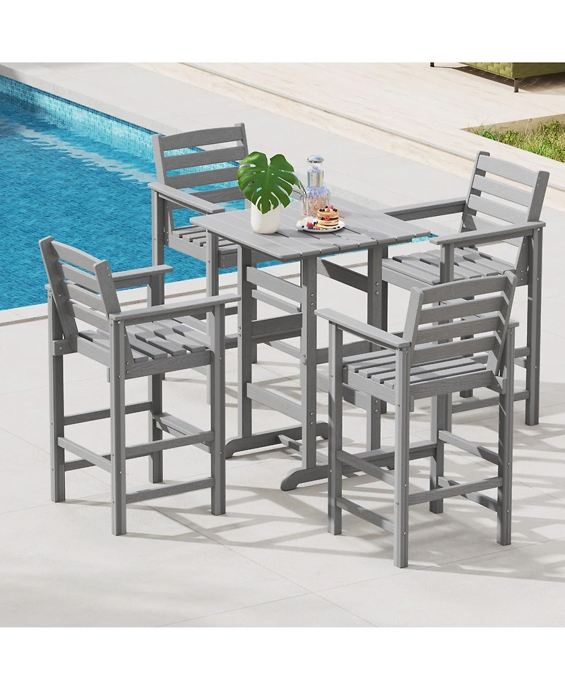 Square Bar Table Dining with Slatted Tabletop for Poolside
