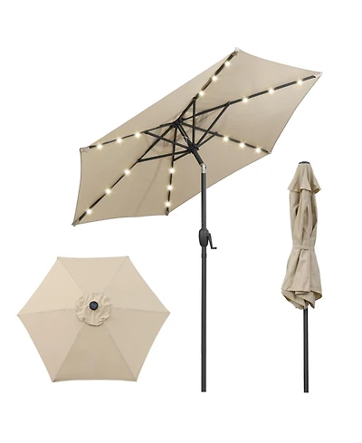 Slickblue Led Lighted Solar Patio Umbrella with Crank Mechanism – Perfect for Backyard, Poolside, or Balcony