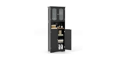64.5 Inches Tall Bathroom Storage Cabinet with Frost Glass Doors and Shelves