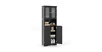 64.5 Inches Tall Bathroom Storage Cabinet with Frost Glass Doors and Shelves