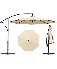 Slickblue Outdoor Hanging Umbrella with Sturdy Base – Offset Cantilever Style for Patio or Garden Use