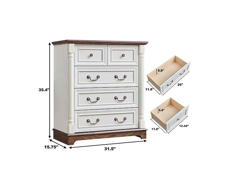 Farmhouse Style Drawer Dresser Bathrooom Cabinet Chest with Base Wooden Rustic Chest of Drawers