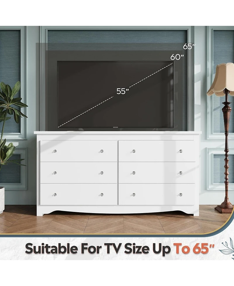 Wlive Wood Dresser With 6 Drawer Wide Chest Of Drawers For Bedroom Long Nightstand With Drawers Oak Furniture Large Storage Tower Unit Closet Store Or