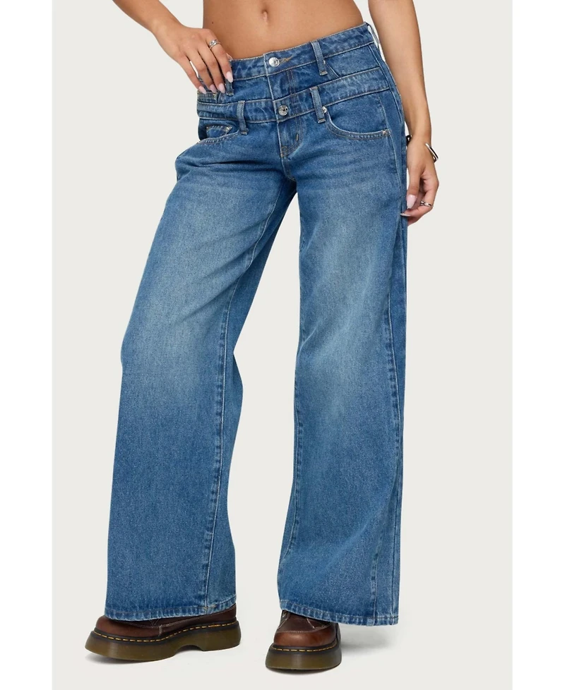 Edikted Women's Abel Layered Look Low Rise Jeans