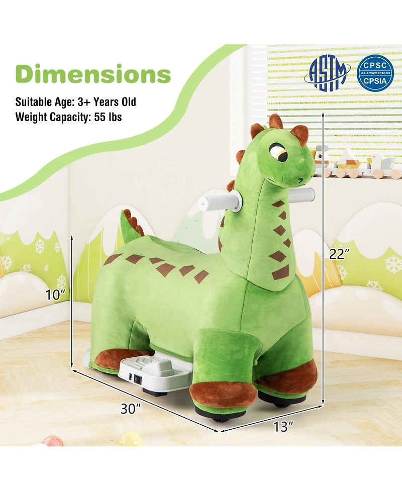 6V Kids Ride on Dinosaur with Foot Pedal and Padded Seat and Music