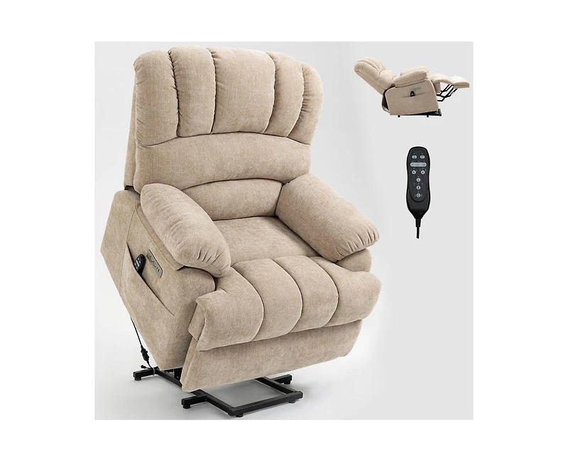 Casainc 23"W Seat High-Back Chenille Power Lift Recliner Chair with 8-Point Vibration Massage and Lumbar Heating
