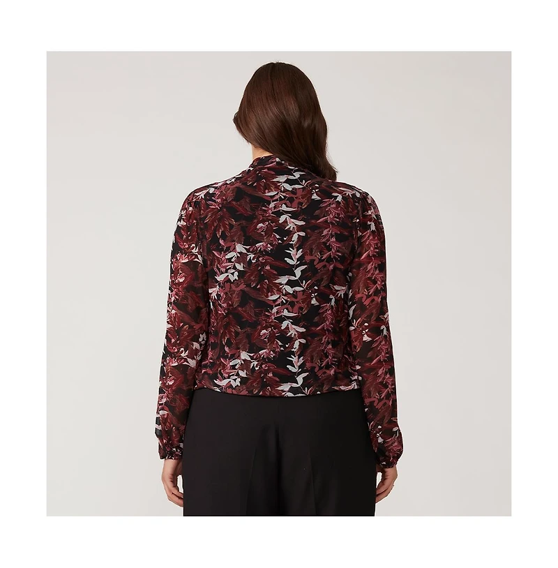 Estelle Leaves Black Pink Wrap Long Sleeve Top