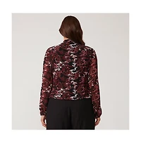 Estelle Leaves Black Pink Wrap Long Sleeve Top