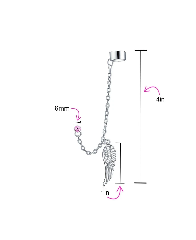 Bling Jewelry Trendy Pink Purple Black Guardian Angel Wing Feather Cartilage Ear Lobe Helix Warp Chain Ear Cuff Earring Crystal Stud Stainless Steel