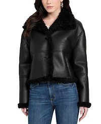 Guess Women's Stand-Collar Faux-Shearling Coat