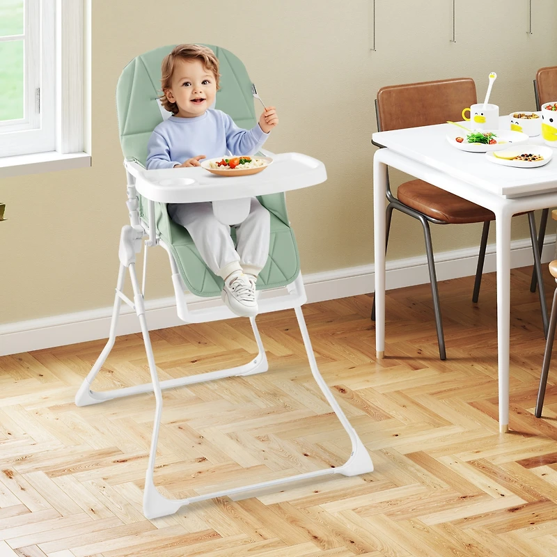 Slickblue Toddler Easy Clean Compact Highchair with Removable Adjustable Tray and Pu Seat Cushion