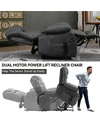 Casainc Dual Motor Infinite Position Up to 350 Lbs Electric Medium size Leatheraire Power Lift Recliner Chair with 8-Point Vibration Massage and Lumba