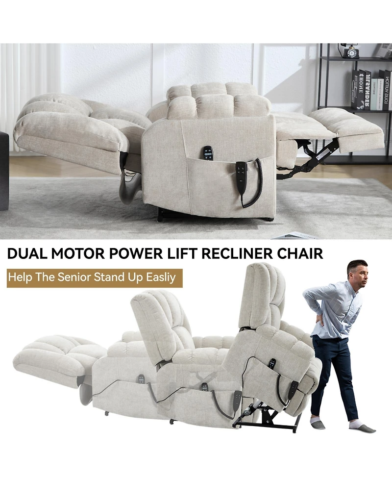 Dual Motor Heat Massage Power Lift Recliner Chair, Up to 350 lbs, Medium-Firm, Heavy-Duty with Remote