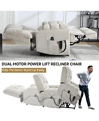 Dual Motor Heat Massage Power Lift Recliner Chair, Up to 350 lbs, Medium-Firm, Heavy-Duty with Remote