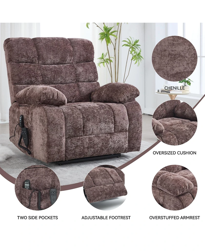 Lift Recliner Chair Heat Massage Dual Motor Infinite Position Up to 350 Lbs Large Electric Power Recliners with Power-Remote, Medium-firm and Hea