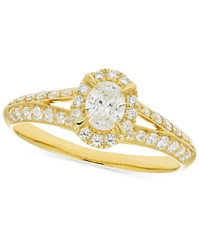 Diamond Oval Halo Split Shank Engagement Ring (3/4 ct. t.w.) in 14k Gold
