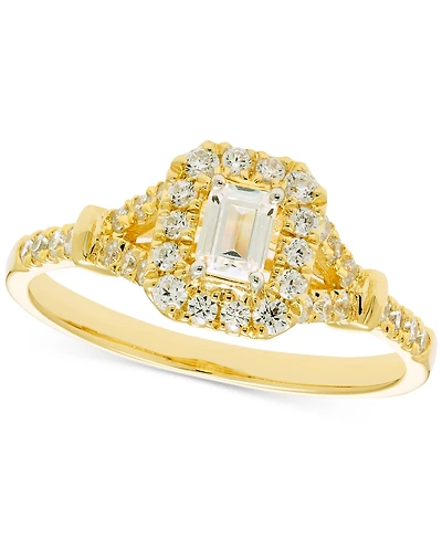 Diamond Emerald-Cut Halo Engagement Ring (5/8 ct. t.w.) in 14k Gold