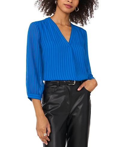 Vince Camuto Women's Striped V-Neck 3/4-Sleeve Top